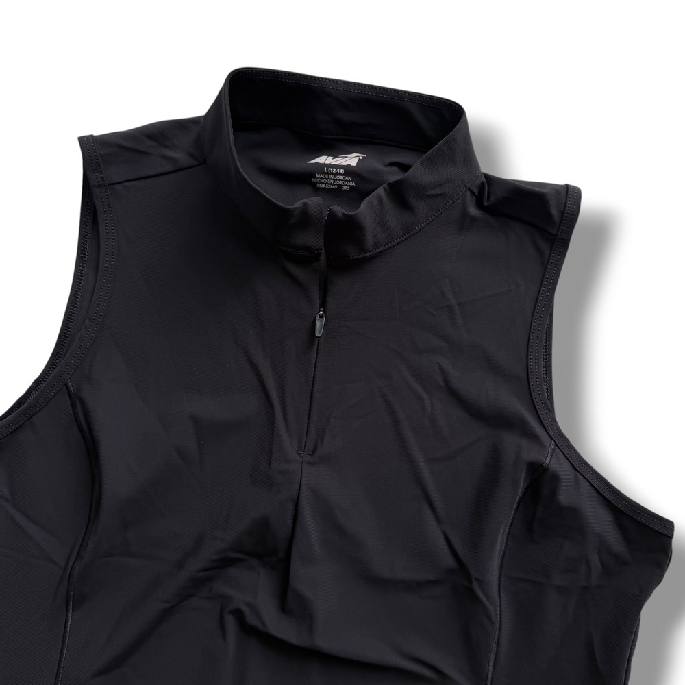 Avia Women's L Black Quarter Zip Performance Mock Neck Sleeveless Crop Golf Tank